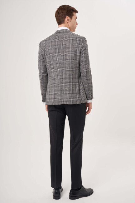 Mono Yaka 6 Drop Çift Yırtmaçlı Antrasit Erkek Yün Ceket - 6