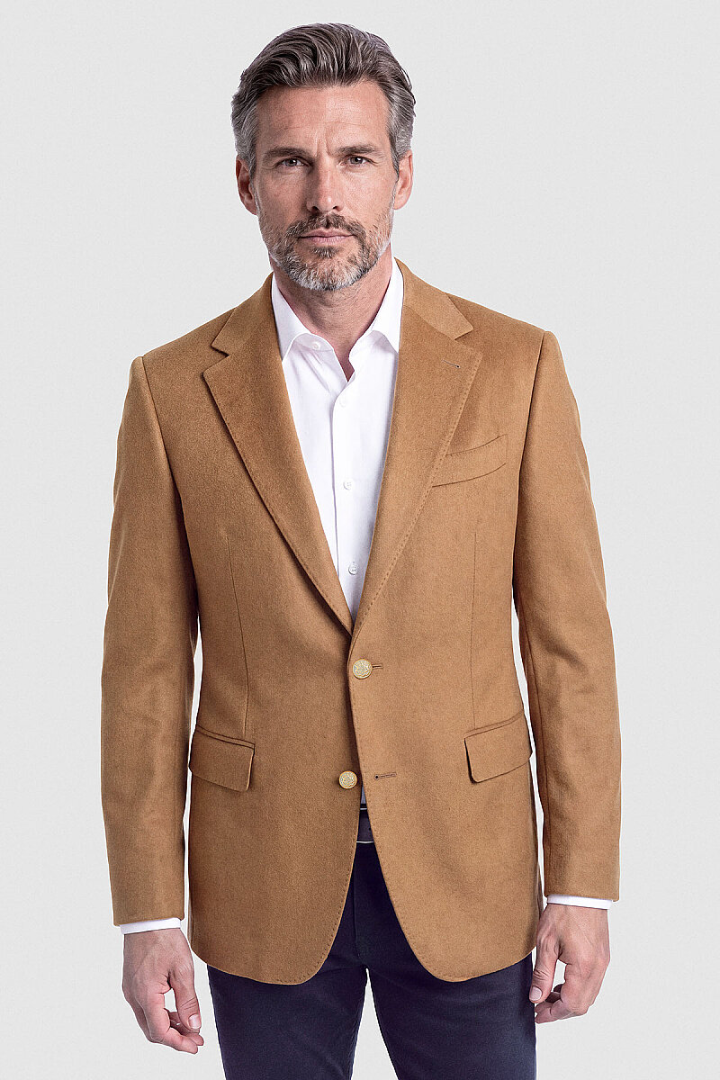 Camel Süet Dokulu Düğmeli Blazer Ceket