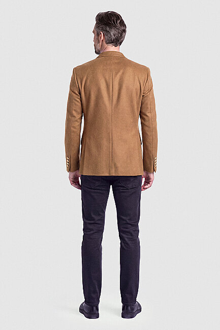 Camel Süet Dokulu Düğmeli Blazer Ceket (1)