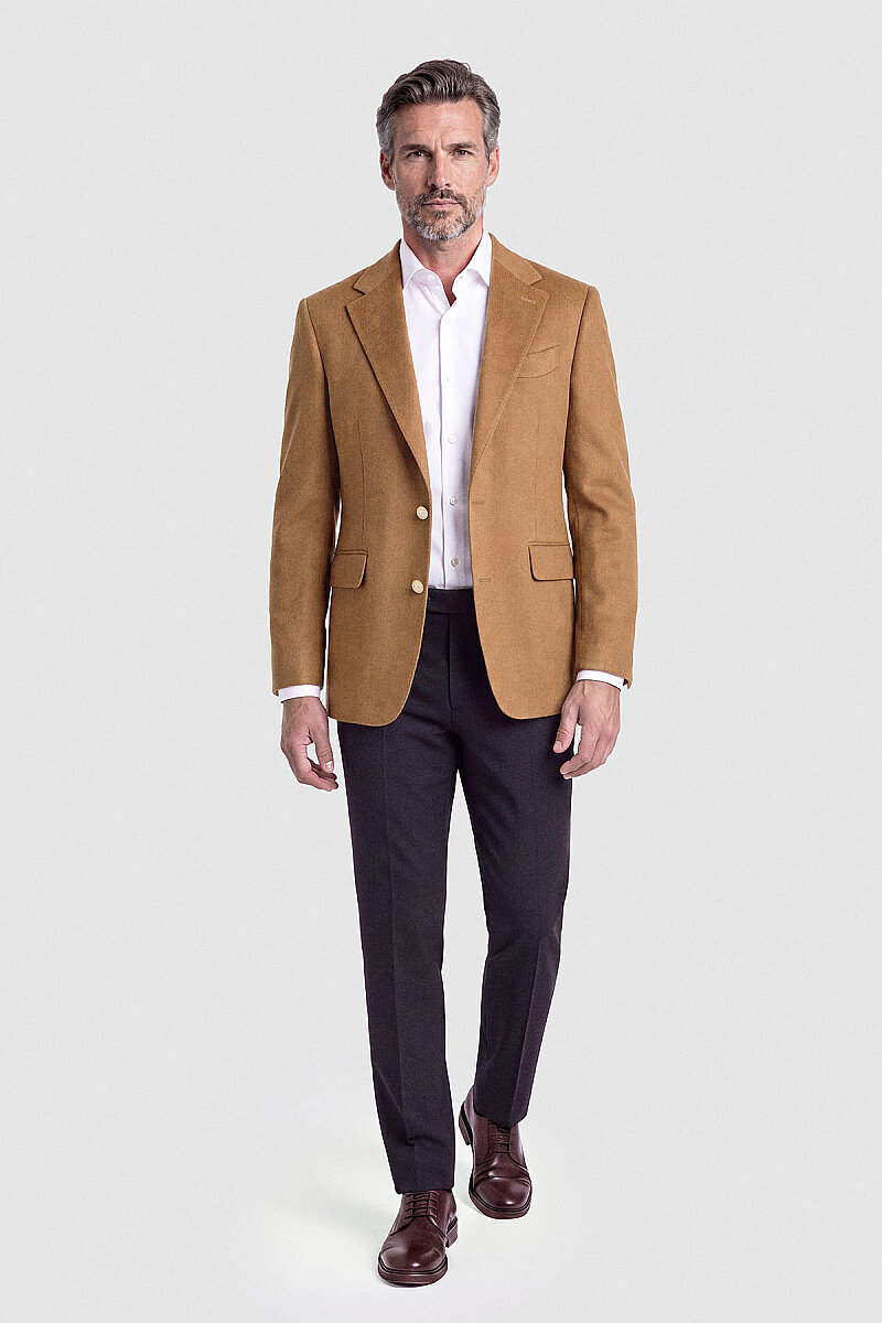 Camel Süet Dokulu Düğmeli Blazer Ceket - 5
