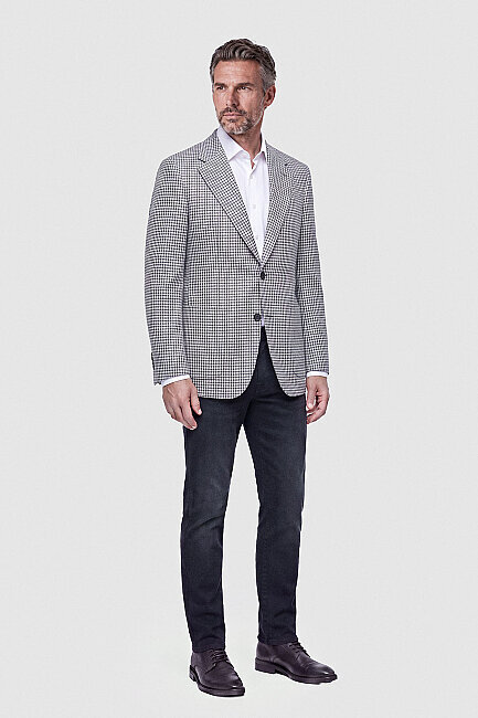 Gri Krem Mikro Kazayağı Desenli Klasik Yaka Blazer Ceket (4)