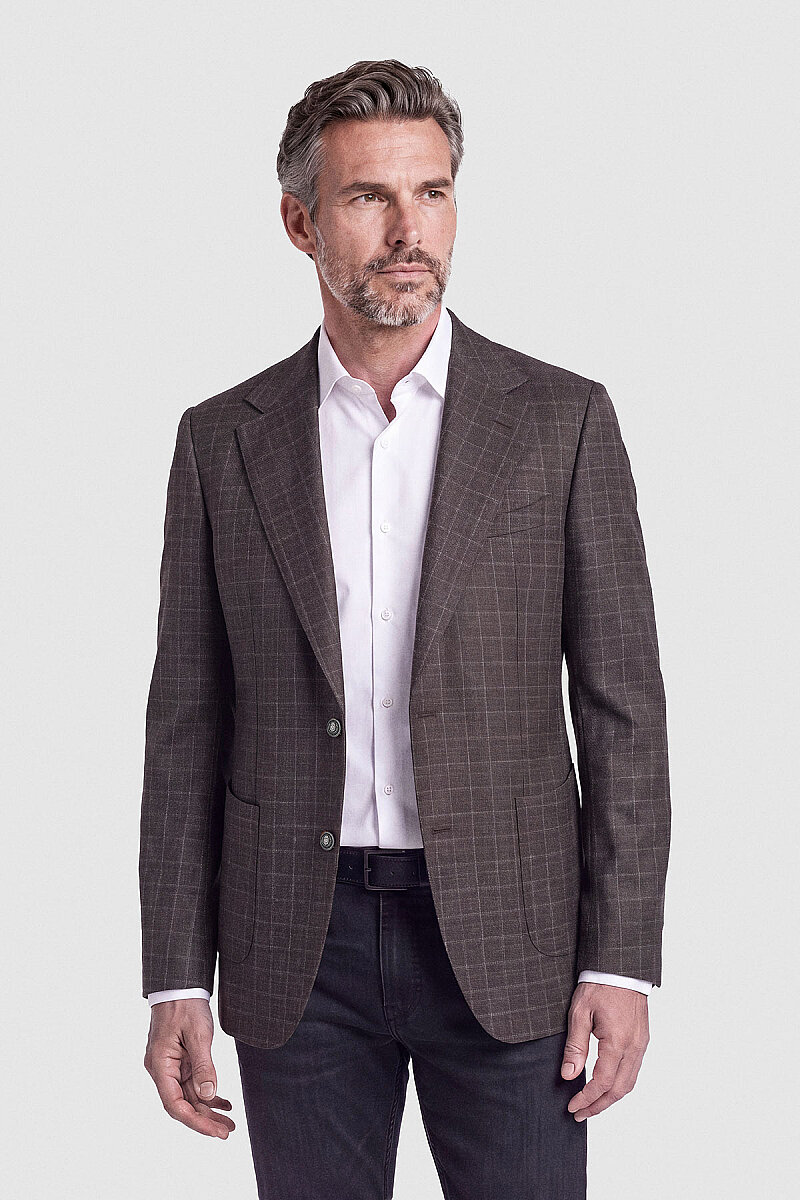 Kahverengi Ekose Desenli Çift Düğmeli Blazer Ceket - 1