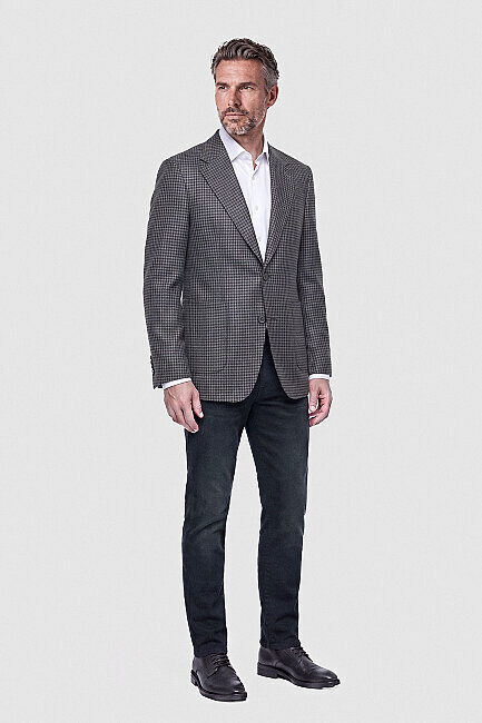 Kahve Mikro Kazayağı Desenli Klasik Yaka Blazer Ceket (4)