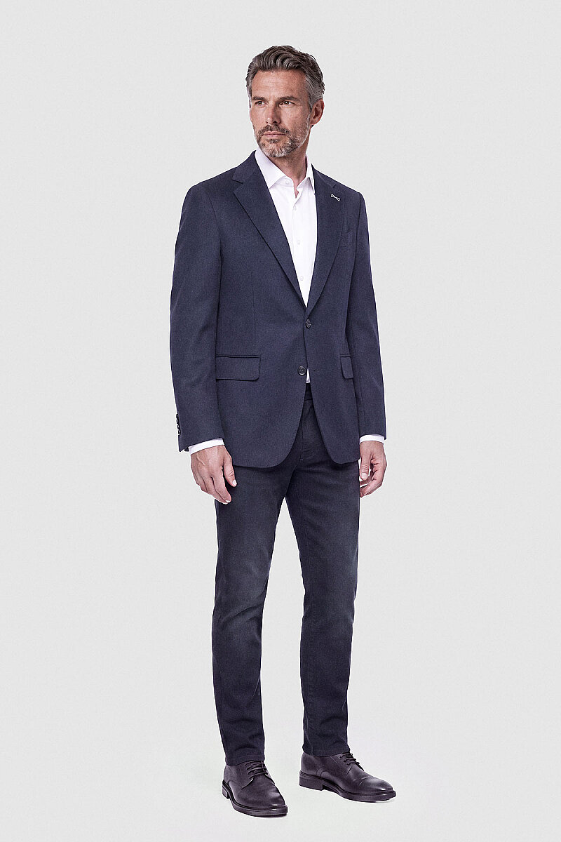 Koyu Lacivert Süet Dokulu Düğmeli Blazer Ceket - 5