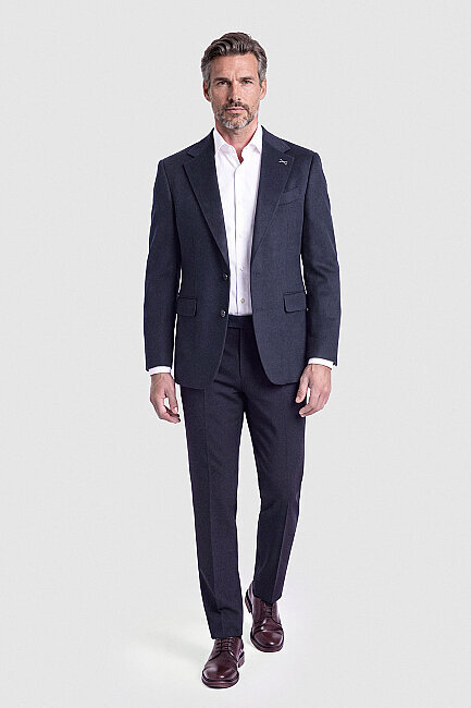 Koyu Lacivert Süet Dokulu Düğmeli Blazer Ceket