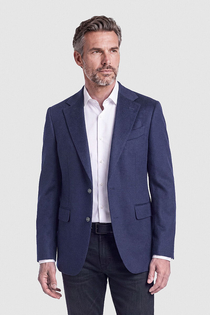 Lacivert Süet Dokulu Düğmeli Blazer Ceket