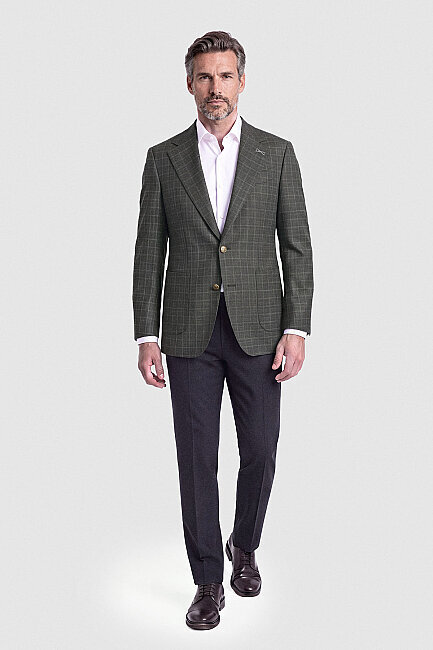 Yeşil Ekose Desenli Çift Düğmeli Blazer Ceket (4)