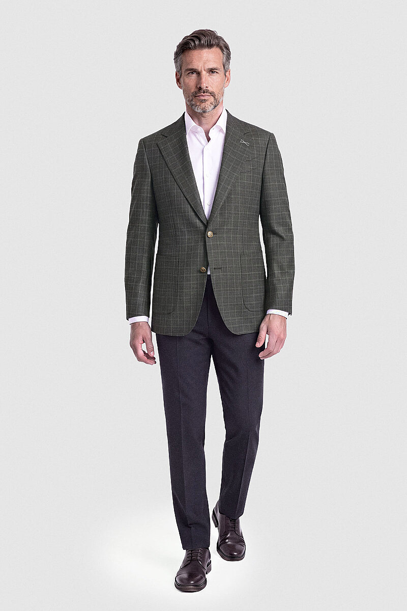 Yeşil Ekose Desenli Çift Düğmeli Blazer Ceket - 5