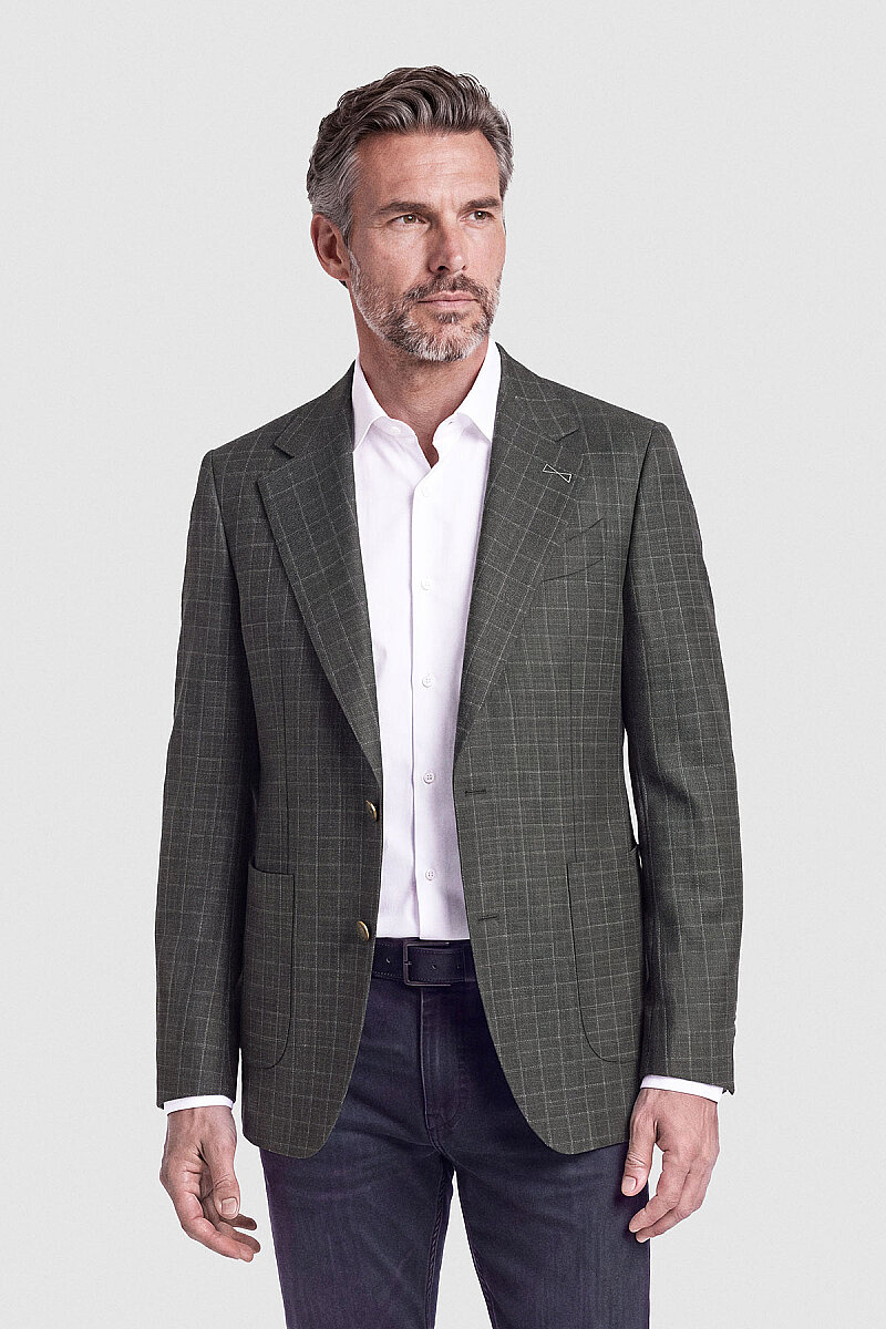 Yeşil Ekose Desenli Çift Düğmeli Blazer Ceket