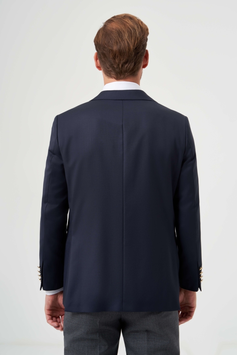 Mono Yaka Drop 4 Lacivert Blazer Erkek Yün Ceket (1)