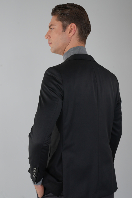 Mono Yaka Drop 4 Siyah Blazer Erkek Yün Ceket - 2