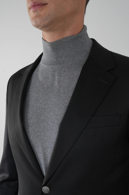 Mono Yaka Drop 4 Siyah Blazer Erkek Yün Ceket - 3