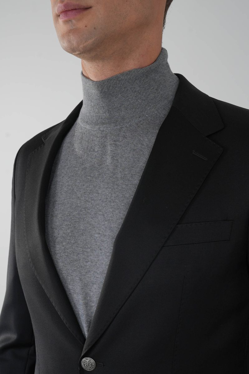 Mono Yaka Drop 4 Siyah Blazer Erkek Yün Ceket - 3