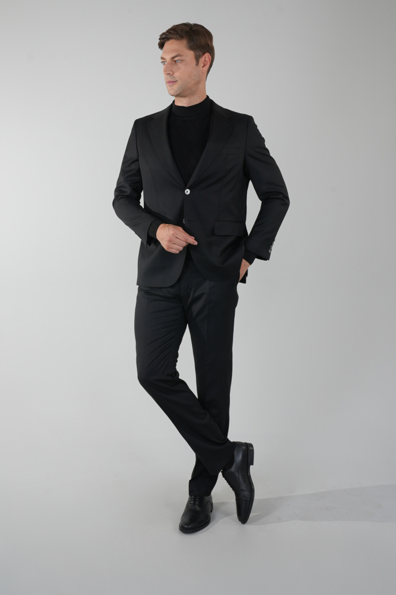 Mono Yaka Drop 4 Siyah Erkek Yün Takım Elbise