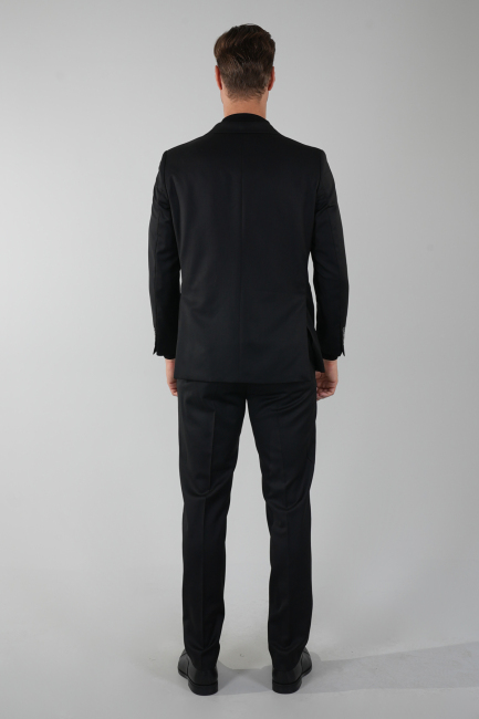 Mono Yaka Drop 4 Siyah Erkek Yün Takım Elbise (1)