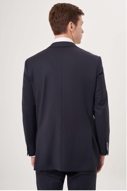 Mono Yaka Drop 6 Çift Yırtmaçlı Lacivert Erkek Yün Blazer Ceket (1)