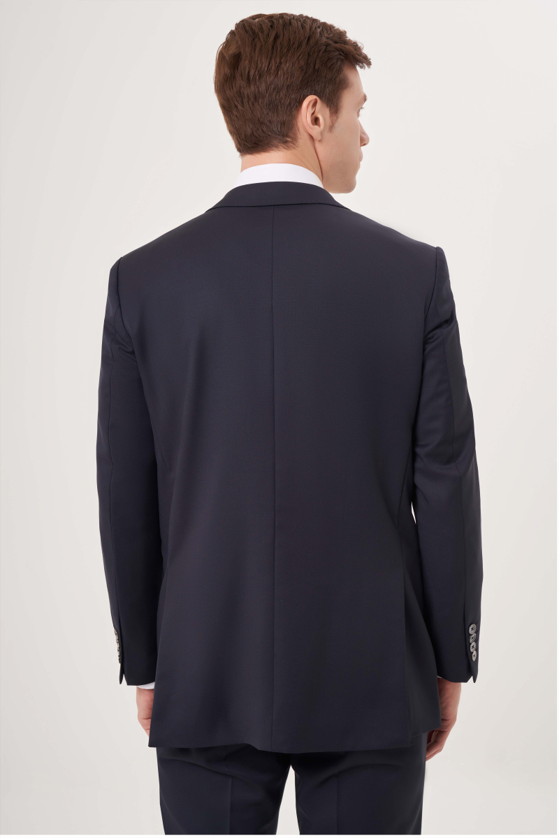Mono Yaka Drop 6 Çift Yırtmaçlı Lacivert Erkek Yün Blazer Ceket - 2