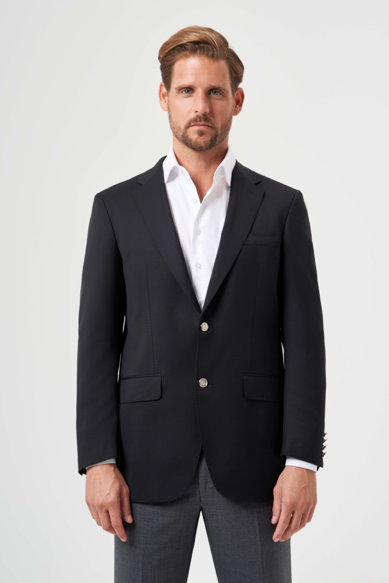 Mono Yaka Drop 6 Çift Yırtmaçlı Siyah Erkek Yün Blazer Ceket - 6