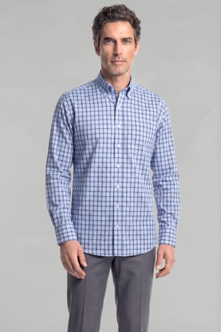 Regular Fit Pamuk Mavi Erkek Gömlek - 1