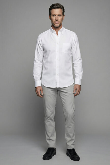 Pamuk Regular Fit Klasik Tek Cepli Beyaz Erkek Gömlek - 1