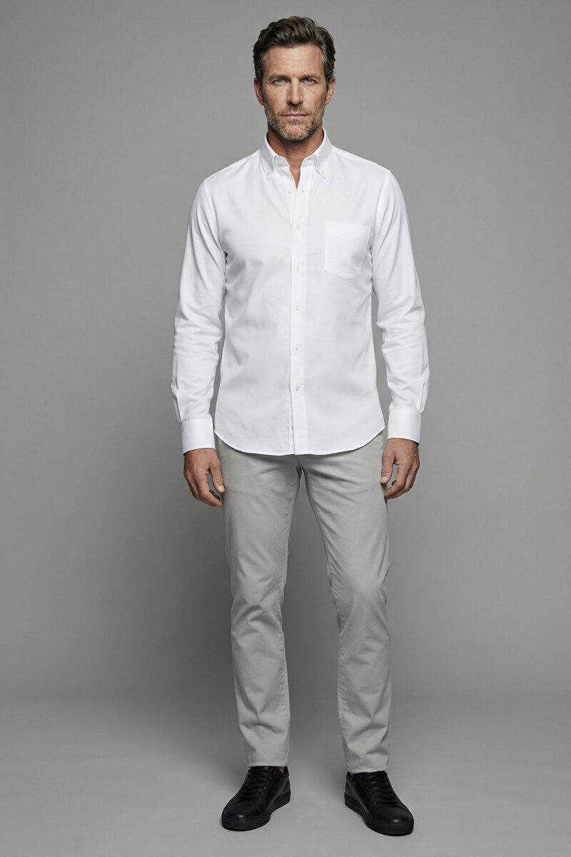 Pamuk Regular Fit Klasik Tek Cepli Beyaz Erkek Gömlek - 1