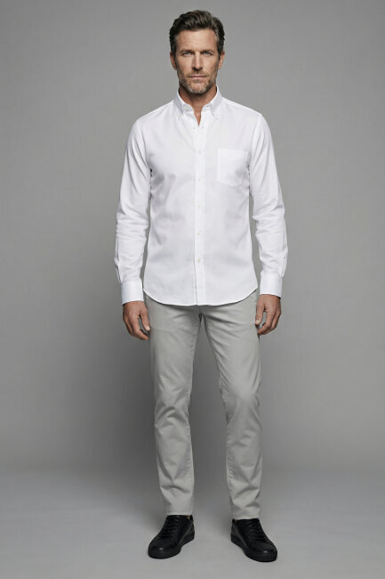 Pamuk Regular Fit Klasik Tek Cepli Beyaz Erkek Gömlek - 5