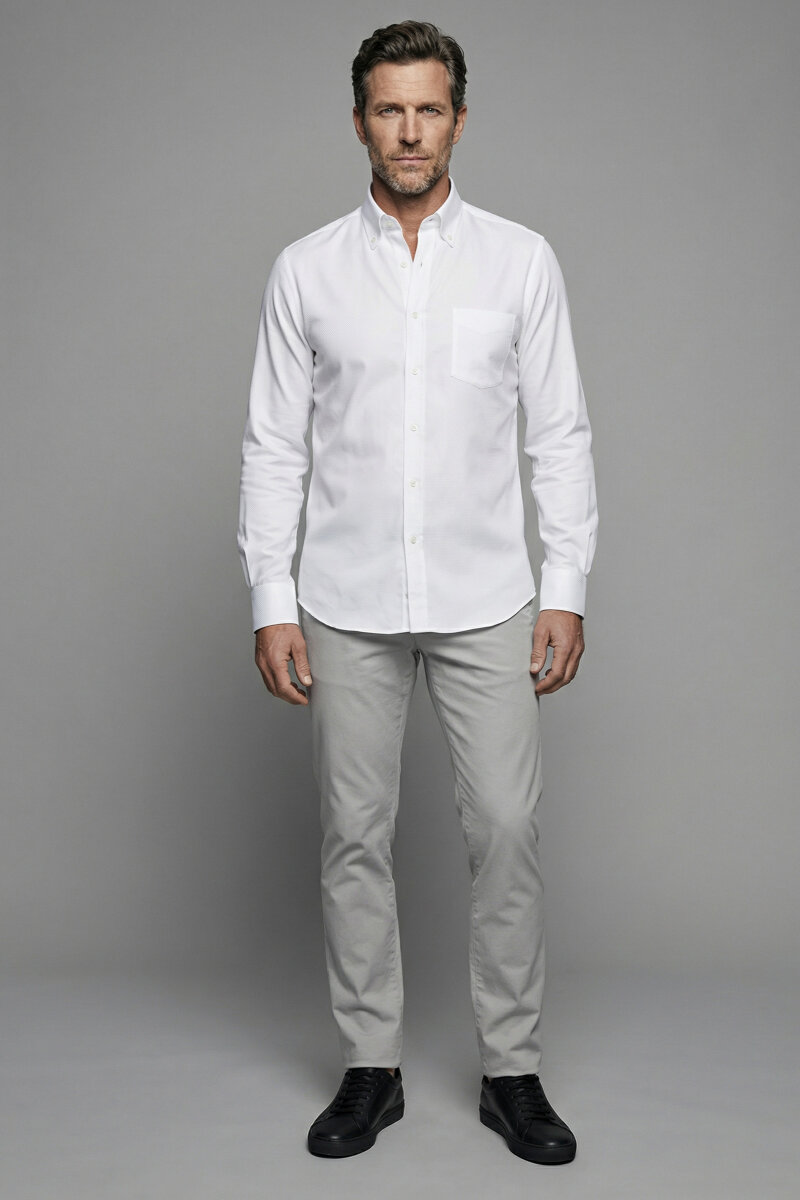 Pamuk Regular Fit Klasik Tek Cepli Beyaz Erkek Gömlek - 5