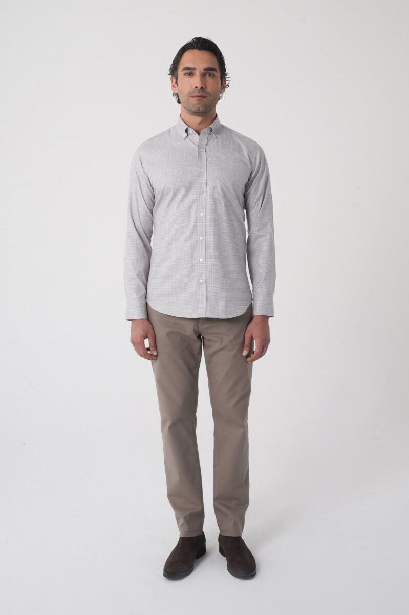 Regular Fit Paşa Yaka Pamuk Kahve Erkek Gömlek - 3