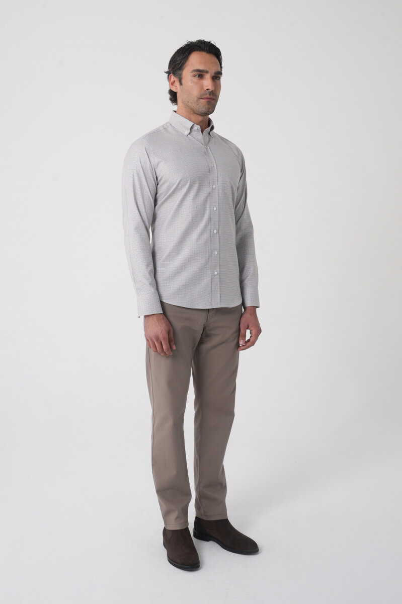 Regular Fit Paşa Yaka Pamuk Kahve Erkek Gömlek - 4