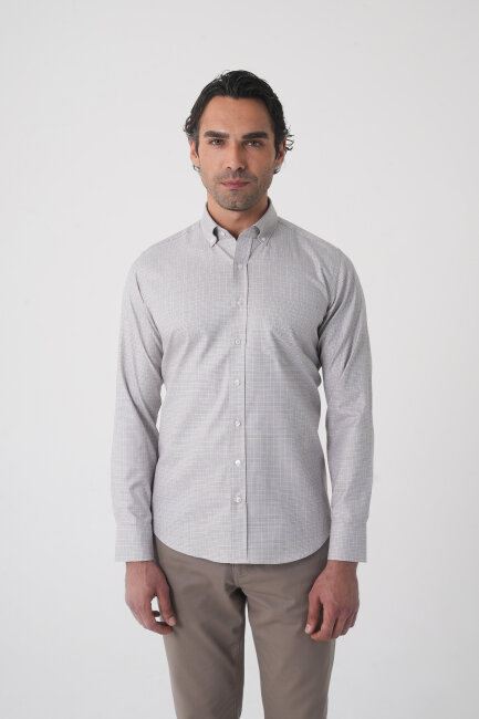 Regular Fit Paşa Yaka Pamuk Kahve Erkek Gömlek - 1