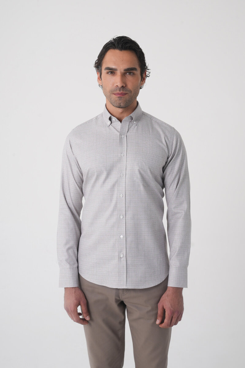 Regular Fit Paşa Yaka Pamuk Kahve Erkek Gömlek