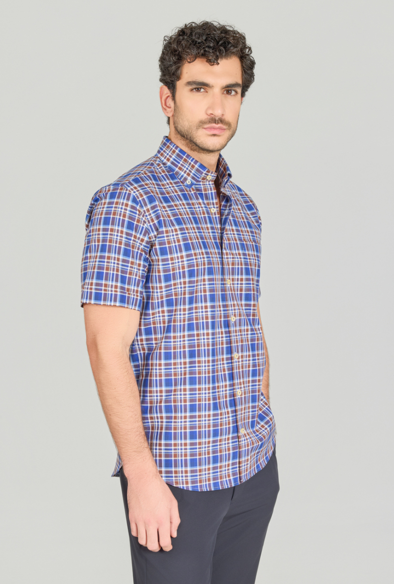 Regular Fit Paşa Yaka Kısa Kol Pamuk Kahve Erkek Gömlek - 2