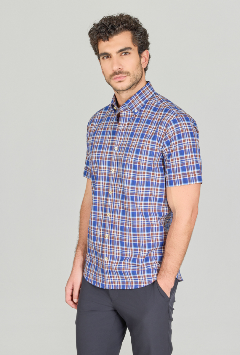 Regular Fit Paşa Yaka Kısa Kol Pamuk Kahve Erkek Gömlek - 3