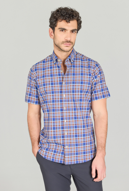 Regular Fit Paşa Yaka Kısa Kol Pamuk Kahve Erkek Gömlek