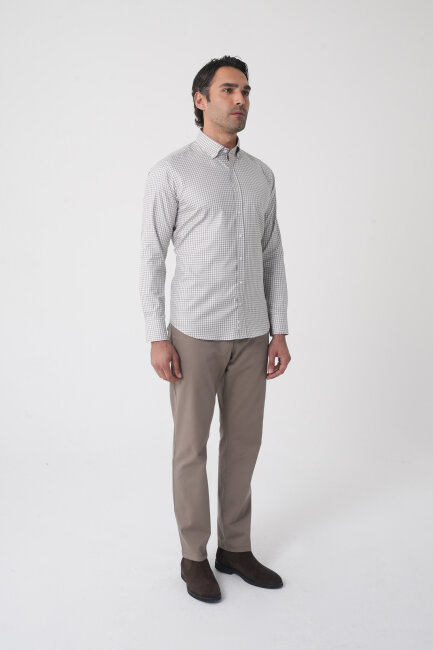 Regular Fit Paşa Yaka Pamuk Gri Erkek Gömlek - 3
