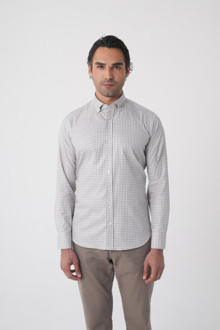 Regular Fit Paşa Yaka Pamuk Gri Erkek Gömlek