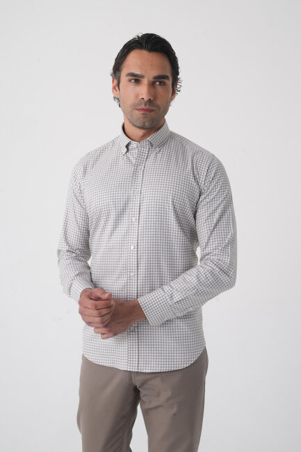 Regular Fit Paşa Yaka Pamuk Gri Erkek Gömlek (1)