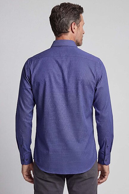 Regular Fit Paşa Yaka Pamuk Lacivert Erkek Gömlek - 2