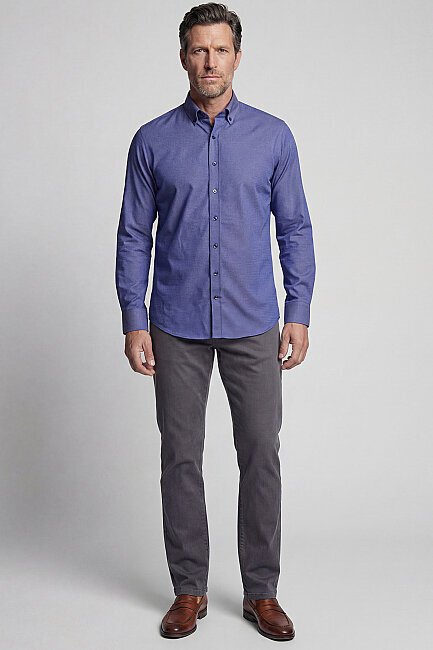 Regular Fit Paşa Yaka Pamuk Lacivert Erkek Gömlek - 5