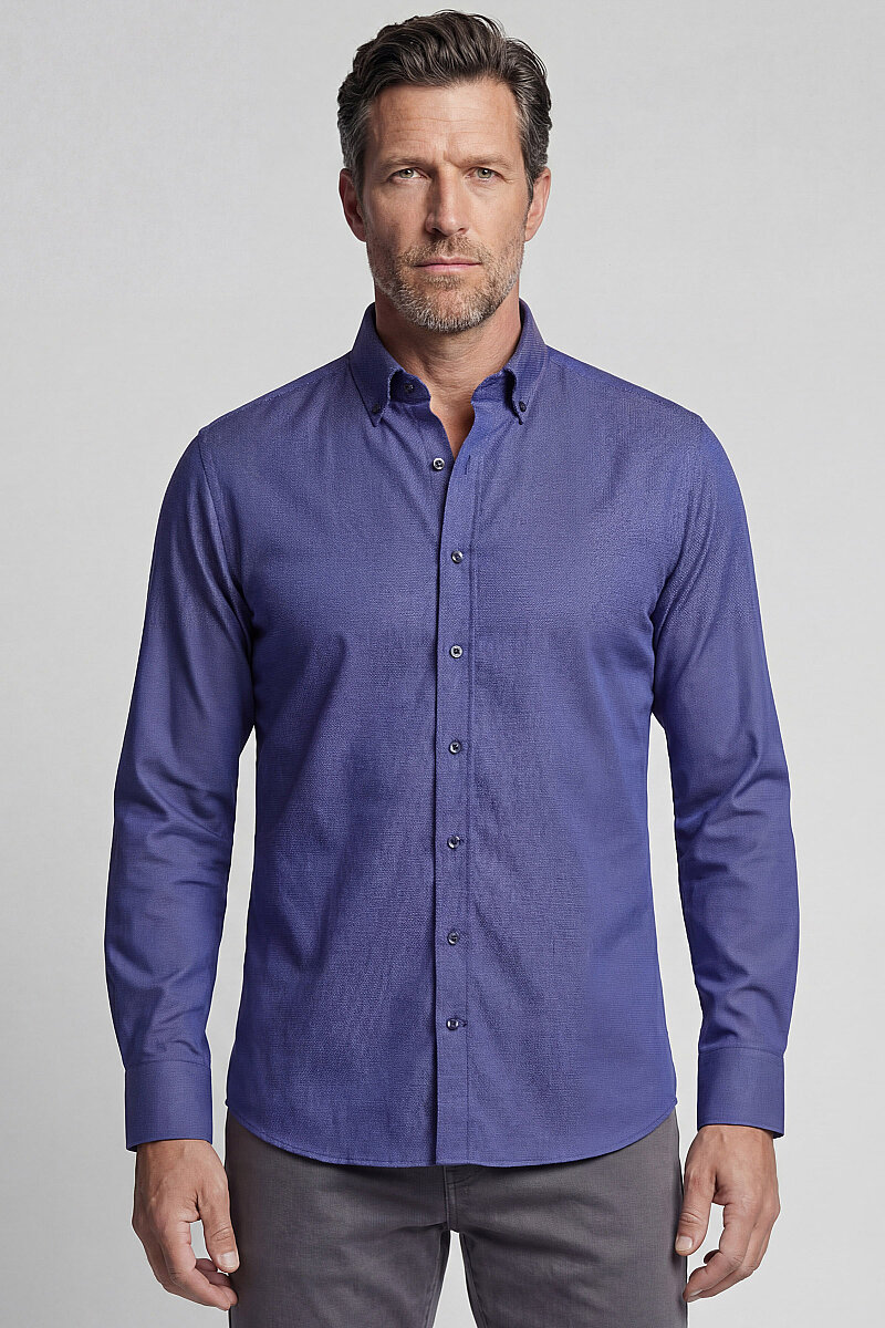 Regular Fit Paşa Yaka Pamuk Lacivert Erkek Gömlek - 1