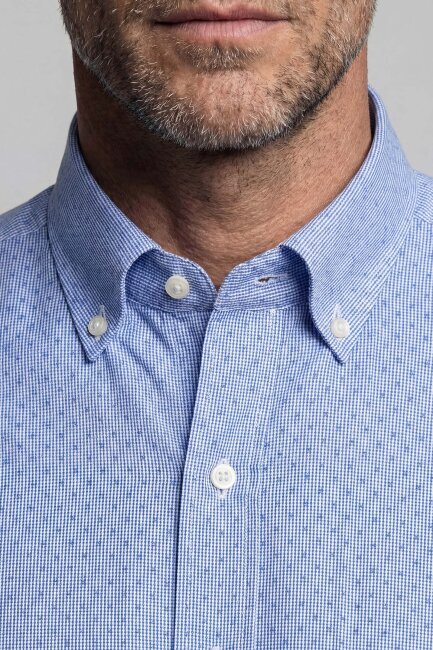 Regular Fit Paşa Yaka Pamuk Mavi Erkek Gömlek - 3