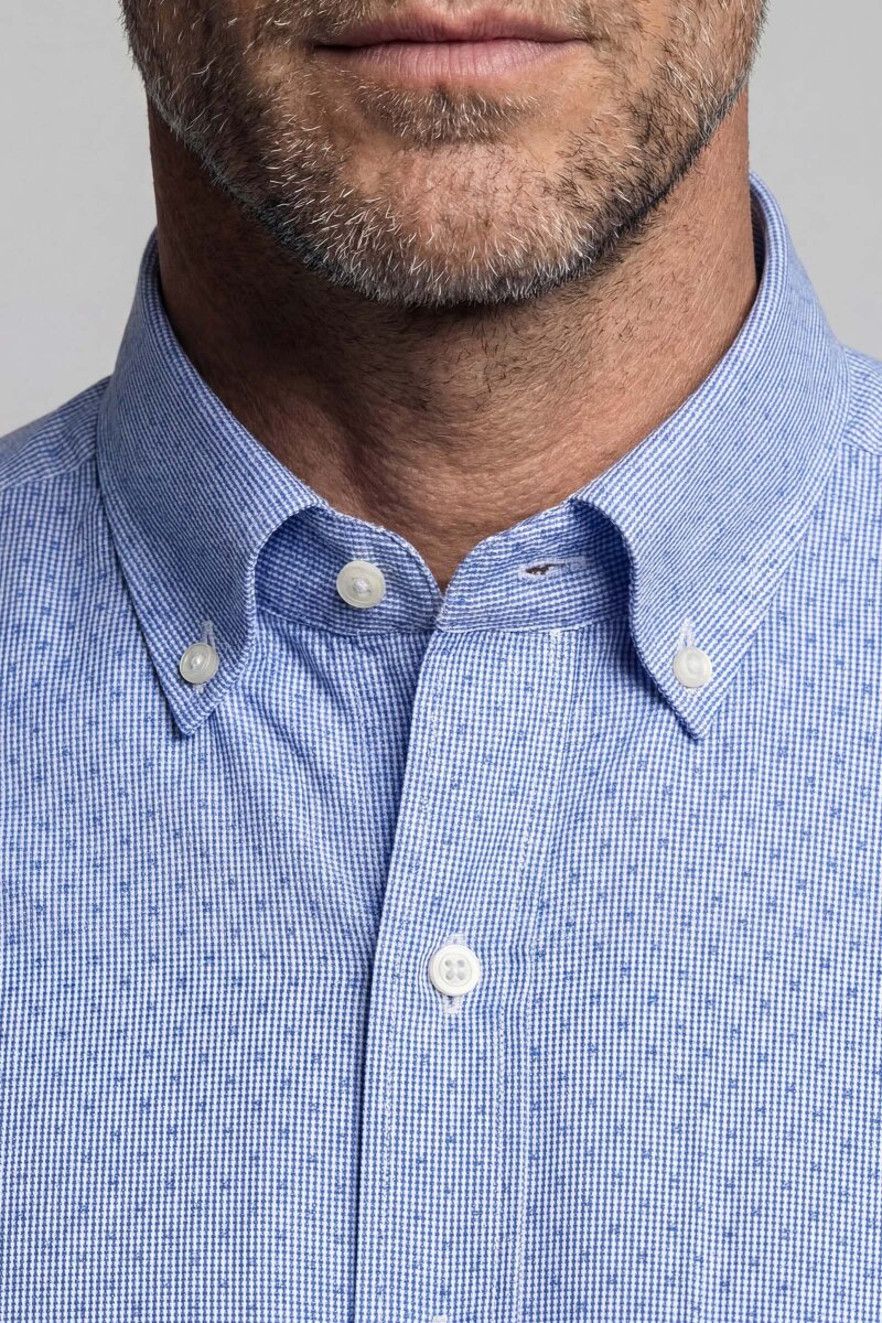 Regular Fit Paşa Yaka Pamuk Mavi Erkek Gömlek - 3