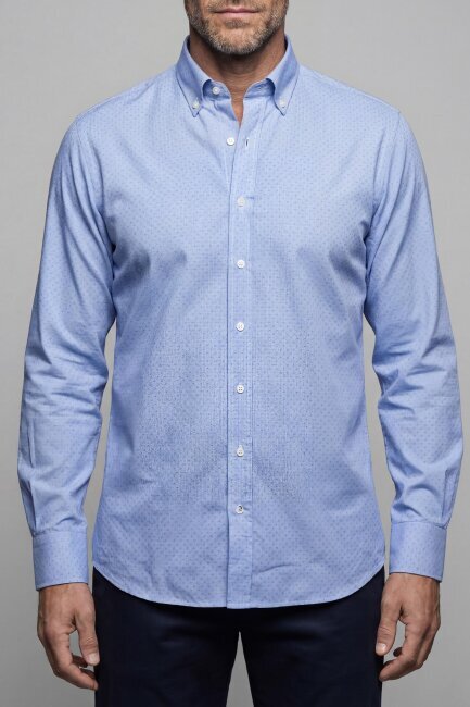 Regular Fit Paşa Yaka Pamuk Mavi Erkek Gömlek - 4