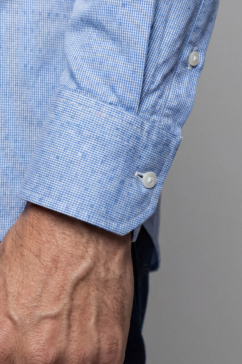 Regular Fit Paşa Yaka Pamuk Mavi Erkek Gömlek - 6