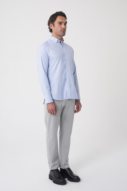 Regular Fit Paşa Yaka Pamuk Mavi Erkek Gömlek - 4