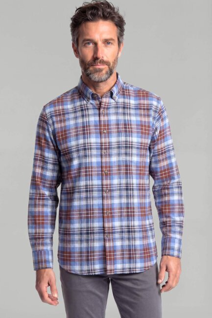 Regular Fit Paşa Yaka Pamuk Kahve Erkek Gömlek - 1