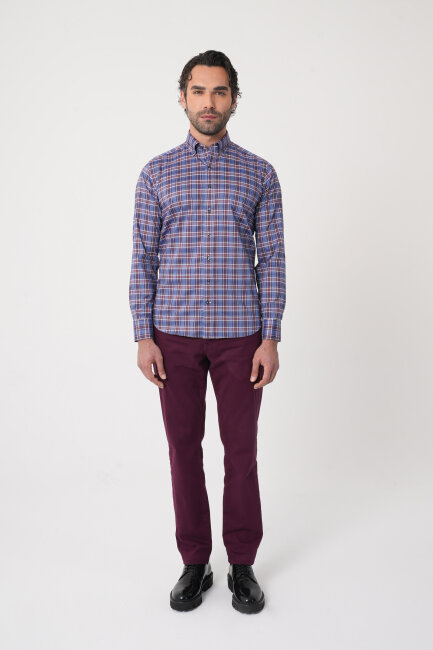 Regular Fit Paşa Yaka Pamuk Bordo Erkek Gömlek - 3