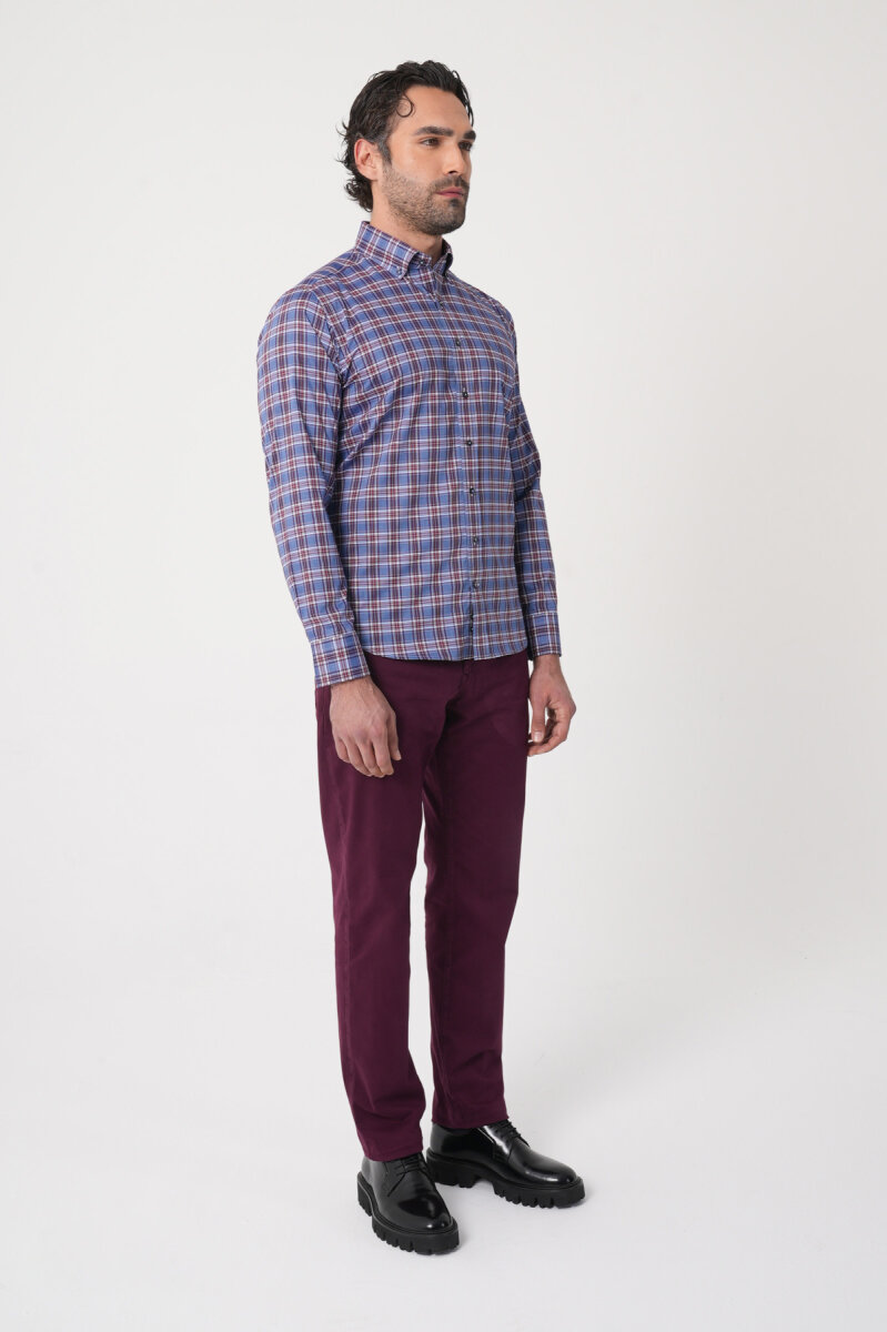 Regular Fit Paşa Yaka Pamuk Bordo Erkek Gömlek - 4