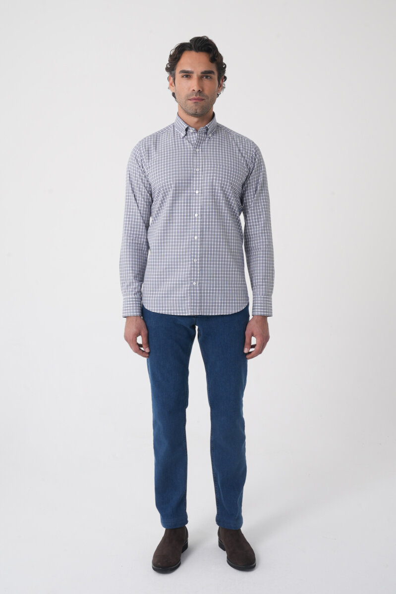 Regular Fit Paşa Yaka Pamuk Gri Erkek Gömlek - 3