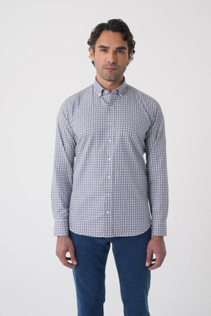 Regular Fit Paşa Yaka Pamuk Gri Erkek Gömlek